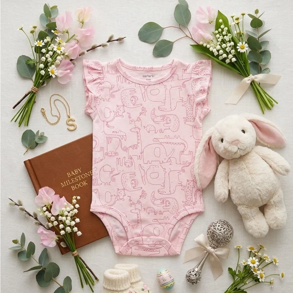 Carter's Pink Ruffle Sleeve Baby One-Piece Bodysuit